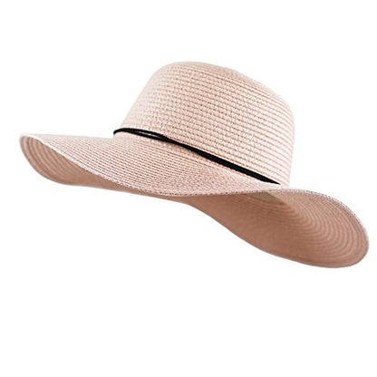 The Hat Depot Womens Floppy Summer Sun Beach Wide Brim Straw Hat - color: Fh2-light Pink