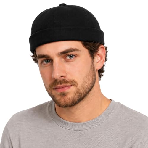 Adjustable Unisex Hip-Hop Docker Hat Dome Brimless Hats - color: Black