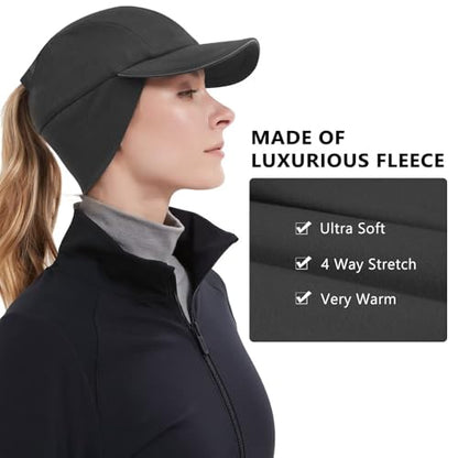 GADIEMKENSD Women's Winter Reflective Fleece Ponytail Hat with Drop Down Ear Warmer - color: Dark Gray, size: 7-7 1/8