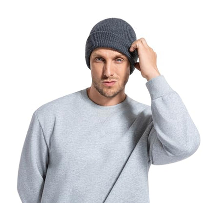 Winter Beanie Men Women Heavyweight Stretch Knit Cuffed Hat - color: Coffee Brown,round