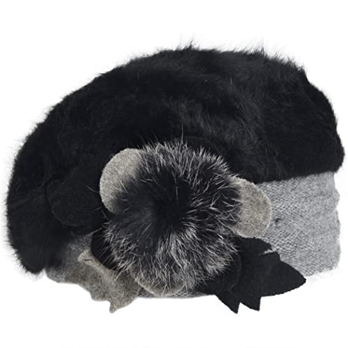 Women's Wool Dress Church Cloche Hat Bucket Winter Floral Hat - color: Angola-black