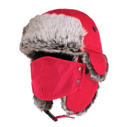 Waterproof Winter Trapper Ushanka Hat Ear Flap Chin Strap, Russian Style - color: Arctic (Red)