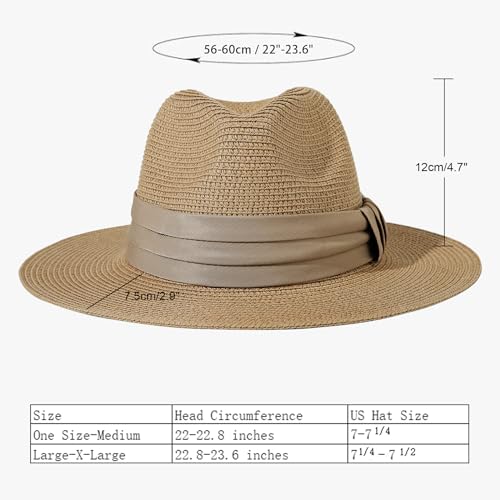 Lanzom Women Wide Brim Straw Panama Roll up Hat Fedora Beach Sun Hat UPF50+ - color: Brown, size: One Size-Small
