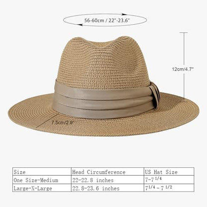 Lanzom Women Wide Brim Straw Panama Roll up Hat Fedora Beach Sun Hat UPF50+ - color: Brown, size: One Size-Small