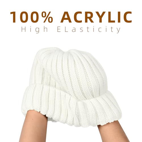 ZOORON 1&2 Winter Beanie for Women Soft Warm Slouchy Knit Hat Ski Stocking Cuffed Cap - color: White