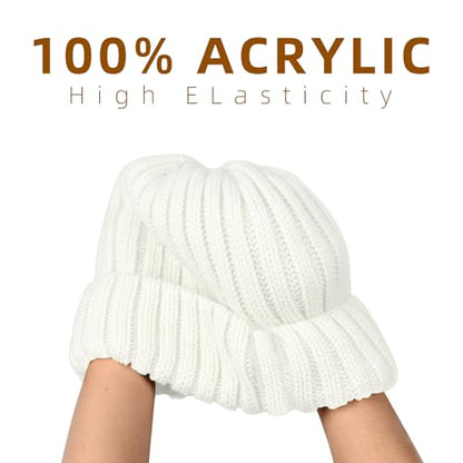ZOORON 1&2 Winter Beanie for Women Soft Warm Slouchy Knit Hat Ski Stocking Cuffed Cap - color: White