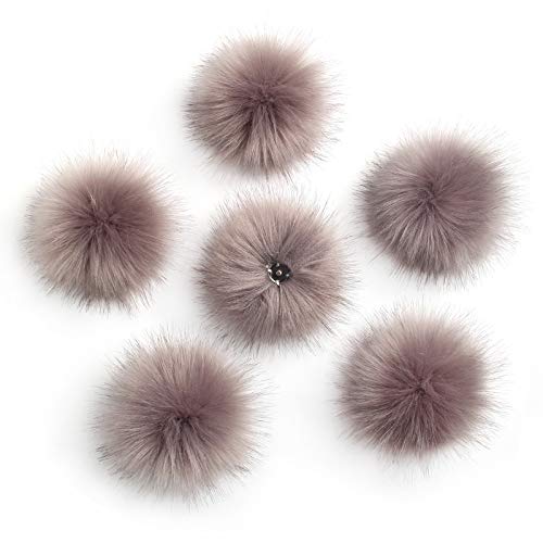 Pack of 6 Detachable Faux Fox Fur Pom Poms for Hats with Snap 4.3inch/11CM DIY Handmade Accessories (Gray) - color: Gray