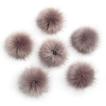 Pack of 6 Detachable Faux Fox Fur Pom Poms for Hats with Snap 4.3inch/11CM DIY Handmade Accessories (Gray) - color: Gray