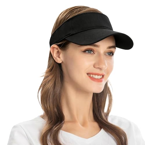 ZLYC Print Sports Sun Visors for Women Girls - color: Plain Black