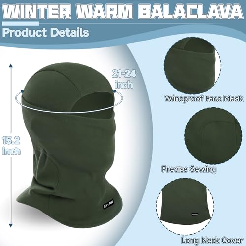 Balaclava Ski Mask for Men Women, Warm Fleece Face Mask Full Cover for Cold Weather Skiing Cycling, Ponytail Friendly - color: Army Green