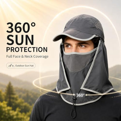 HUAMULAN Women Wide Brim Sun Hat Ponytail UV Protection Visor Fishing Cap - color: Dark Gray With Foldable Visor