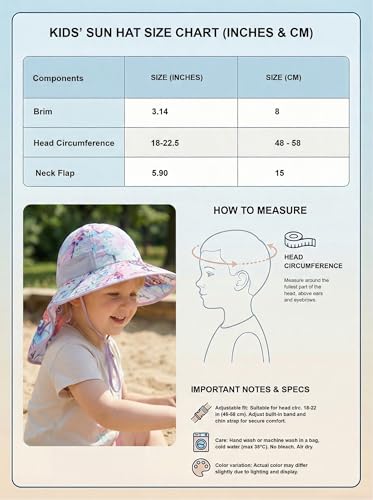 icolor Kids Sun Hat UPF50+ Sun Protection Bucket Hat Toddler Summer Beach Play Hats with Neck Flap for Girl Boy Ages 3~10 - color: Butterfly