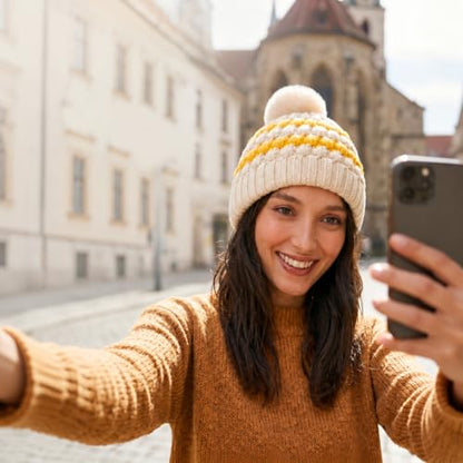 Winter Hats for Women Cable Knit Chunky Skull Cap Fleece Lined Thick Fold Cuff Beanie hat - color: Ginger& Cream Beanie, style: Pineapple