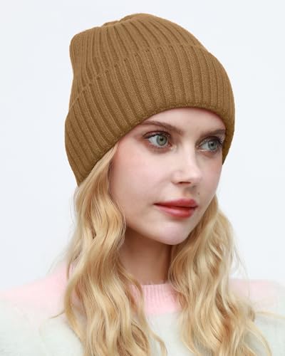 ROYBENS Womens Satin Lined Beanie for Men Wool Knit Cuffed Warm Winter Hats - color: 1pcs--light Coffee