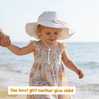 Baby Girl Sun Hat with UPF 50+ Outdoor Adjustable Beach Hat with Wide Brim Bucket Hats - color: Beige-stripe & Black Dots -2pcs, size: 2-3T