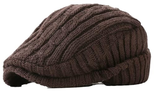 Winter Knitted Newsboy Hat for Women Men Vintage Thick Beret Ivy Cap Warm French Style Flap Hats Ear Pretection - color: Coffee