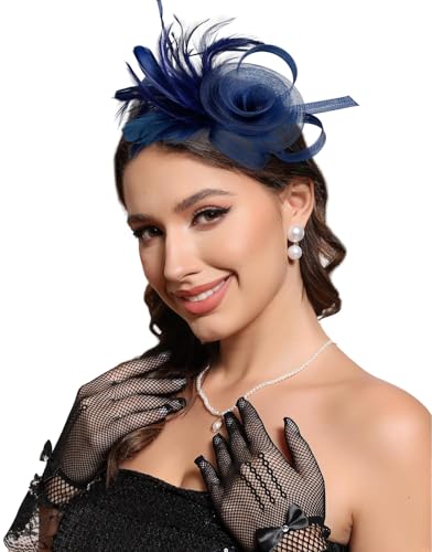 Fascinators Hats for Women Tea Party Headband Cocktail Wedding Headwear Headband for Women and Girls - color: Blue
