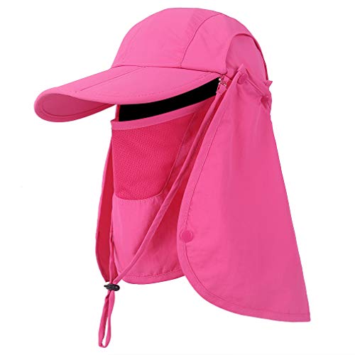 CRISTGEE Foldable Sun Cap, Fishing Hats, UPF 50+ Protection Caps with Face Mask Neck Flap - color: Rose