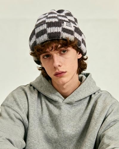 CLAPE Womens Cute Slouchy Beanies Hats, Winter Warm Chunky Checkered Beanie Large Cuff Knitted Hat Ski Cap for Cold Weather - color: Kh56-coffee
