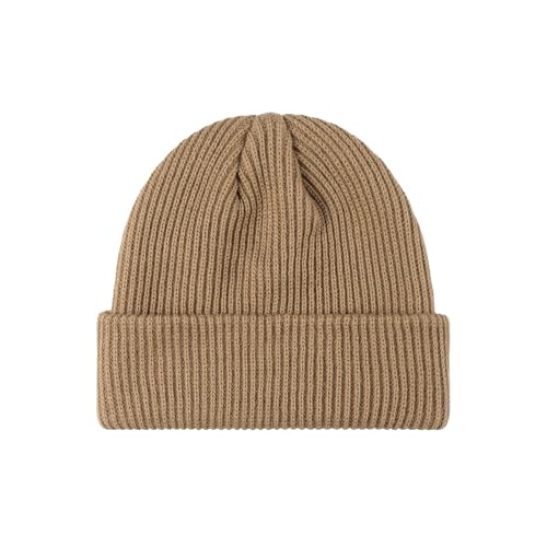 Winter Beanie Men Women Heavyweight Stretch Knit Cuffed Hat - color: Deep Khaki,round