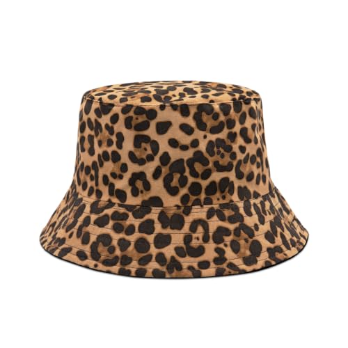 YAMEIZE Retro Style Bucket Hat for - Women Men Leopard Print Hat Fishing Cap Sun Hat Fishmen Hiking Beach Party Outdoor - color: Deep Brown Leopard