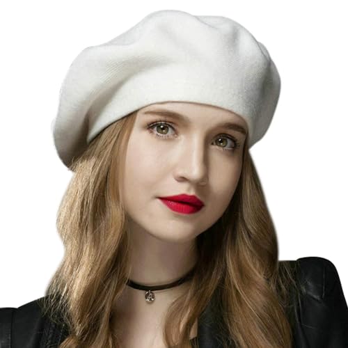 Sumolux Women Beret Hat French Wool Beret Beanie Cap Classic Solid Color - color: White, size: One Size