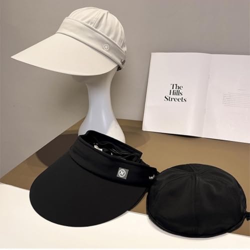 Women Sun Hats Detachable Wide Brim Sun Protection UPF 50+ Packable 2 in 1 Summer Beach Visor Cap - color: Begie
