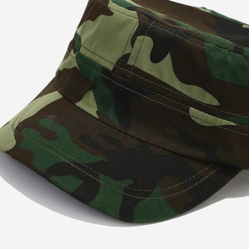2 Pack Cadet Army Caps Flat Top Military Hats for Men Women - color: Green Camouflage