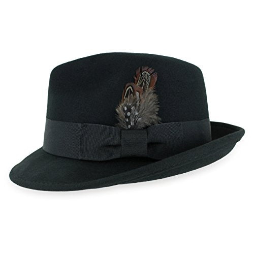Hats in the Belfry Trilby Men/Women Snap Brim Vintage Dress Fedora Hat 100% Wool - color: Black, size: Medium