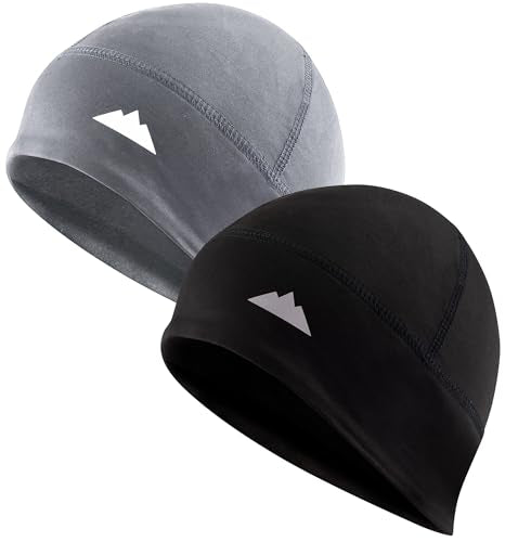 Tough Headwear Thermal Skull Cap - Moisture-Wicking Running Beanie - Wind-Blocking Cycling Cap - 4-Way Stretch Beanie for Men - color: Black & Dark Gray - 2 Pack