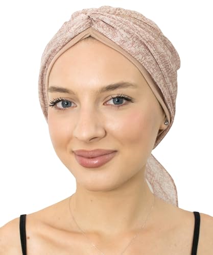 CAPLORD Chemo Headwrap for Women Turban Headwear for Cancer Patients Skull Cap Hair Loss Cover Lightweight Head Covering Hat - color: Beige Texture