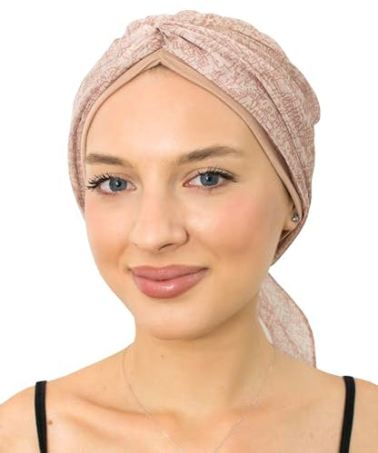 CAPLORD Chemo Headwrap for Women Turban Headwear for Cancer Patients Skull Cap Hair Loss Cover Lightweight Head Covering Hat - color: Beige Texture