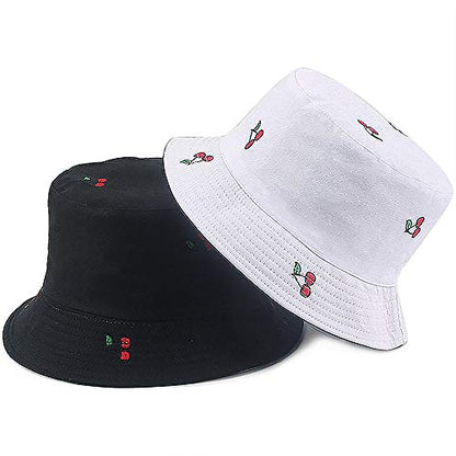 XYIYI Cute Bucket Hat Beach Fisherman Hats for Women, Reversible Double-Side-Wear - color: Cherry