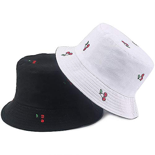 XYIYI Cute Bucket Hat Beach Fisherman Hats for Women, Reversible Double-Side-Wear - color: Cherry