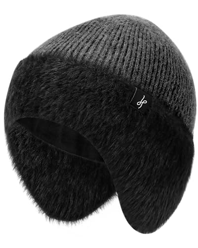 HAMUNI Winter Fleece-Lined Beanie with Earflaps, Warm Windproof Unisex Beanie Hat for Skiing, Hiking & Outdoor Winter Sports - color: Linen Gray
