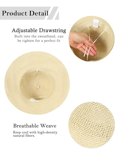 Womens Sun Hat Handmade Foldable Straw Bucket Hat Summer Crochet Travel Cap - color: Beige, size: Medium