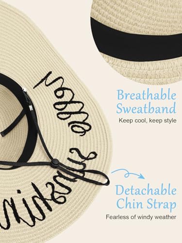 Sun Hats for Women, Summer Wide Brim Straw Beach Hat - color: Light Beige, size: X-Large