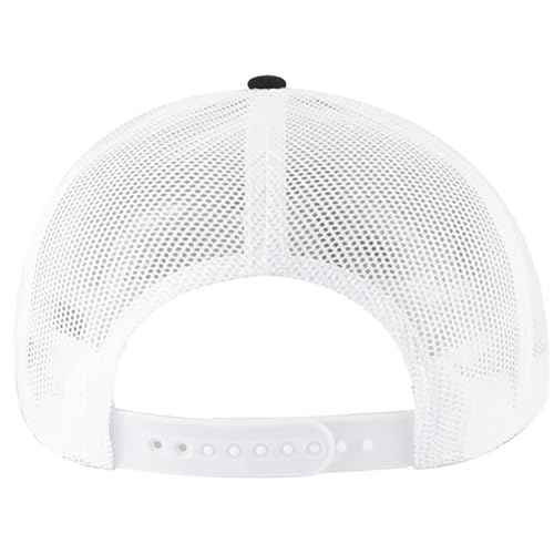 Ashen Fane 6 Panel Mid Profile Mesh Back Structured Trucker Adjustable Snapback Hat - color: Blk/Blk/Wht Ver.2
