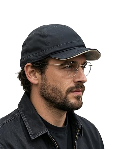 Clakllie Cotton Short Brim Hat for Men Vintage Cadet Style Baseball Cap - color: Clsb06-black