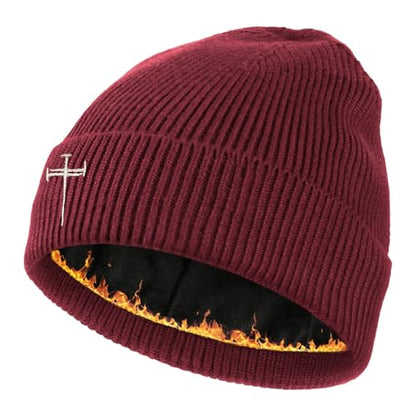 Winter Beanie for Men Women Fleece Lined Beanies Hats Soft Warm Thick Knit Hat - color: Wine Red