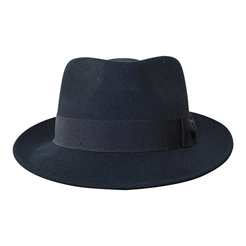 Premium Doyle - Teardrop Fedora Hat - 100% Wool Felt - Crushable for Travel - Water Resistant - Unisex - color: Black, size: 7-7 1/8