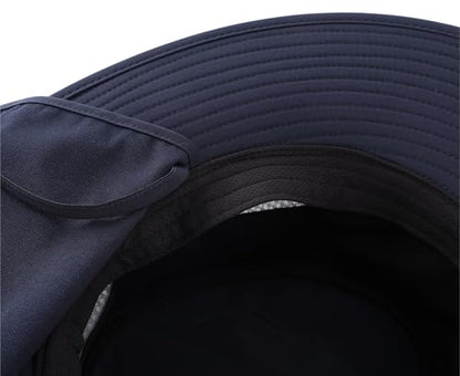 Connectyle UPF 50+ Wide Brim Sun Hat for Men Women UV Protection Fishing Hat with Neck Flap Outdoor Safari Bucket Hiking Hats - color: Navy Blue