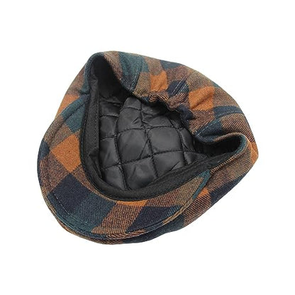 Men's Newsboy Caps Wool Blend Tweed Flat Caps Newsboy Hat for Men Unisex Big Plaid Cabbie Ivy Cap Gatsby Hat - color: Orange