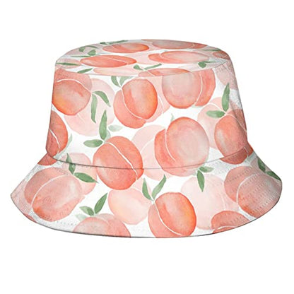 Bucket Hat Sun Beach Packable Fisherman Cap for Women Men Summer Outdoor Hiking - color: Pink Peach Cute Watercolor