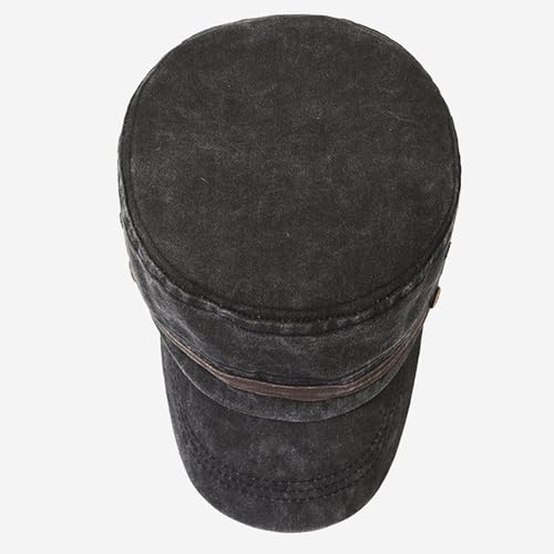 Unisex Cadet Army Cap Military Adjustable Flat Top Hat for Men Women - color: Washed Black