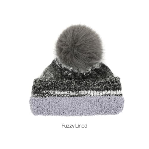 C.C Multi Color Space Dye Wool Stretchable Soft Warm Pom Beanie with Faux Fur Pom Knit Winter Skully Hat. - color: Grey Combo