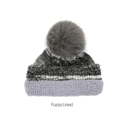 C.C Multi Color Space Dye Wool Stretchable Soft Warm Pom Beanie with Faux Fur Pom Knit Winter Skully Hat. - color: Grey Combo