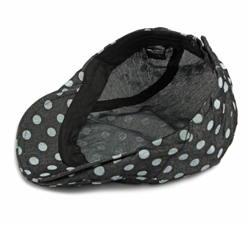 QHFHULV Newsboy Cap for Men Cotton Flat Gatsby Ivy Golf Cabbie Driving Hat - color: Black White Dot