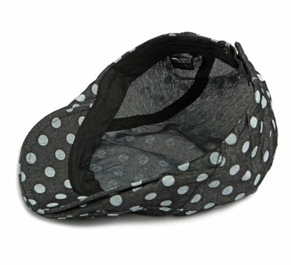QHFHULV Newsboy Cap for Men Cotton Flat Gatsby Ivy Golf Cabbie Driving Hat - color: Black White Dot