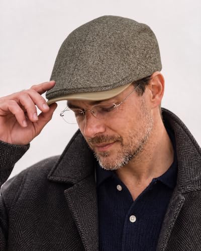 Croogo Herringbone Ivy Cap Gatsby Cabbie Flat Caps Vintage Newsboy Hat - color: Khaki